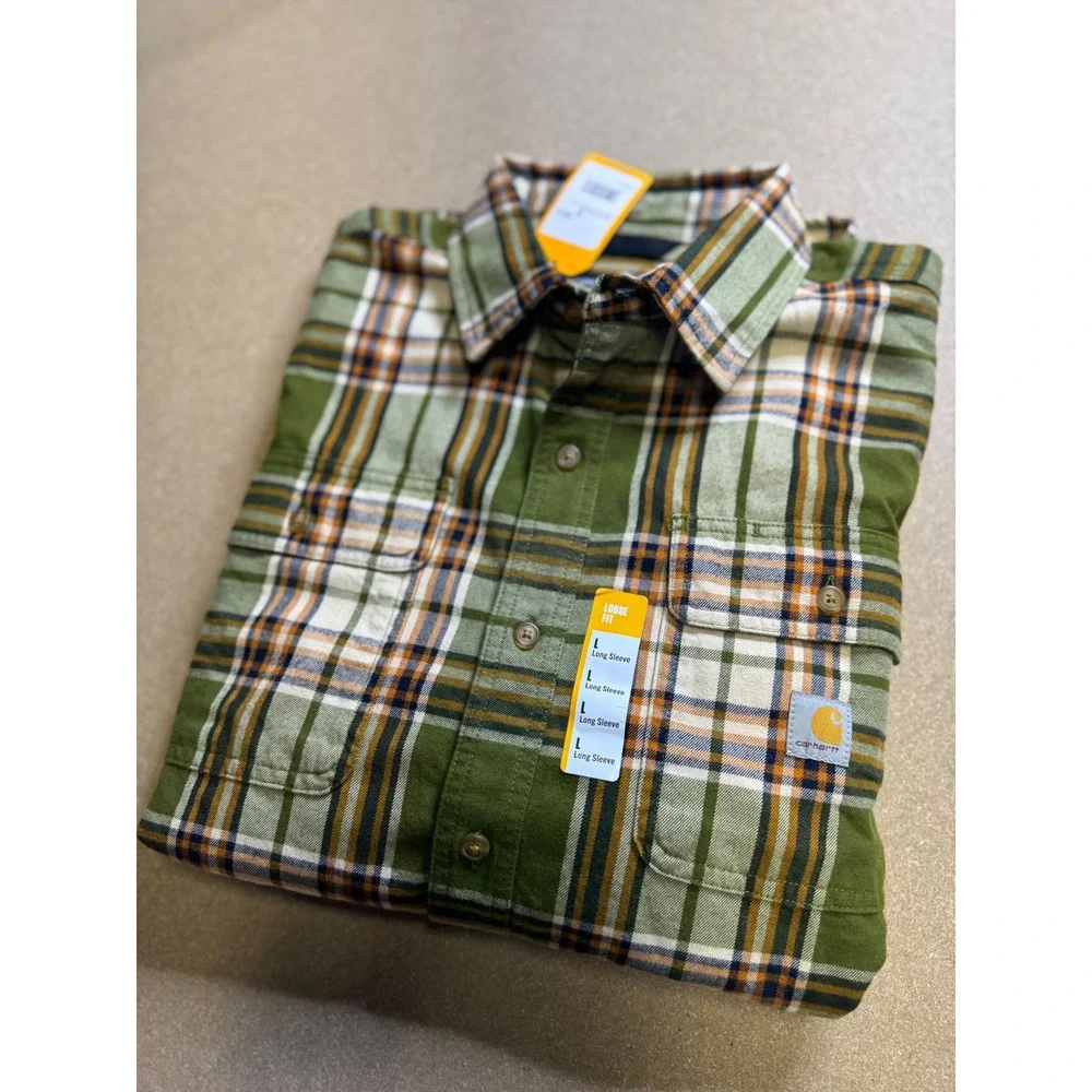 Carhartt Men Loose Fit‎ Plaid Flannel Long Sleeve Button Up Shirt Large NWT $89
